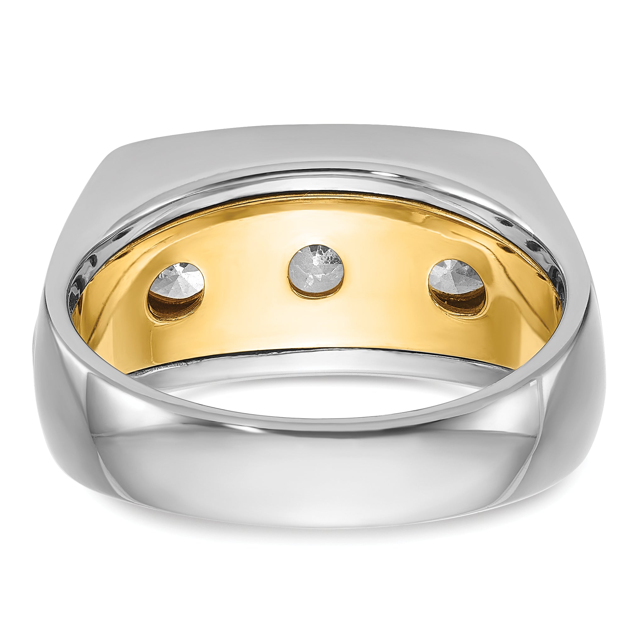 14k Two-tone Men's Polished and Grooved 3-Stone Ring Mounting (No Stones Included)