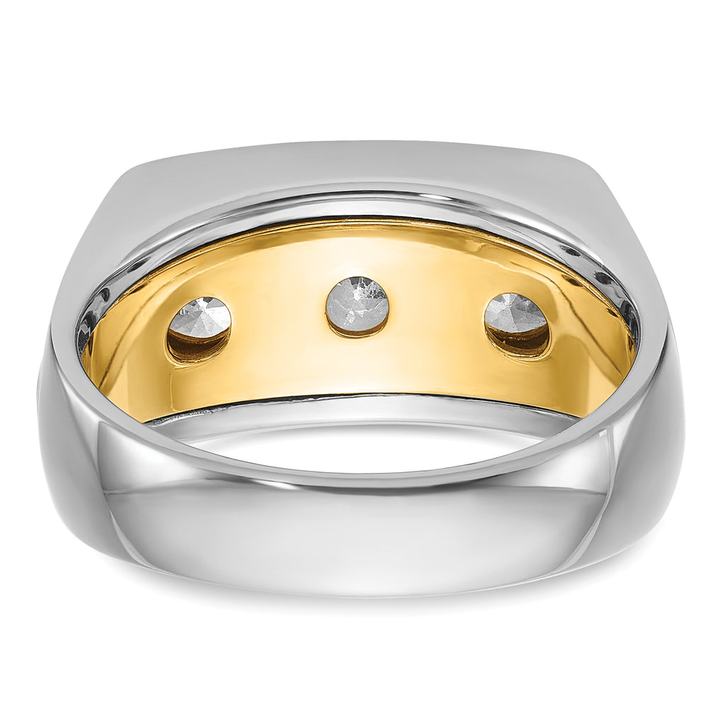 14k Two-tone Men's Polished and Grooved 3-Stone Ring Mounting (No Stones Included)
