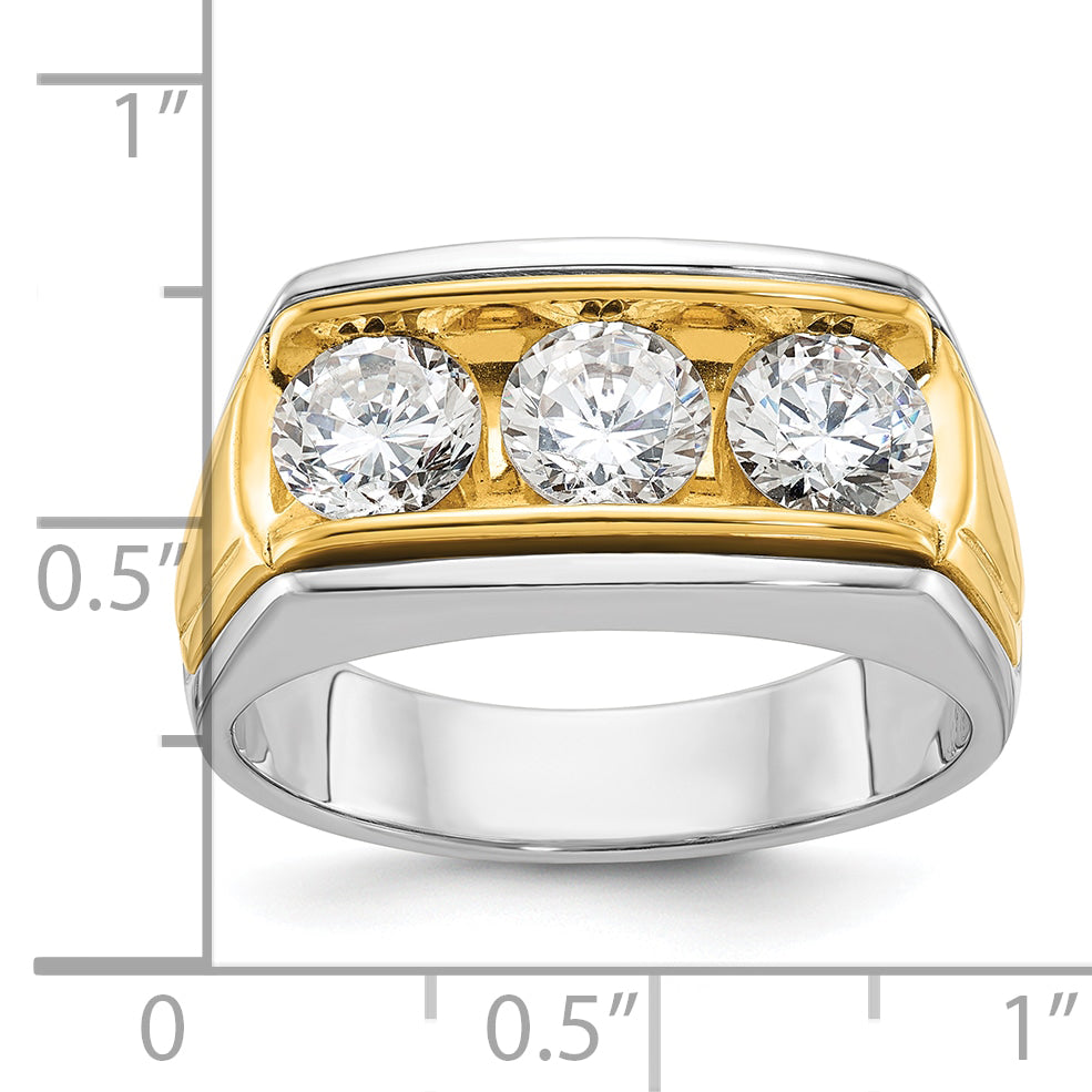14k Two-tone Men's Polished and Grooved 3-Stone Ring Mounting (No Stones Included)
