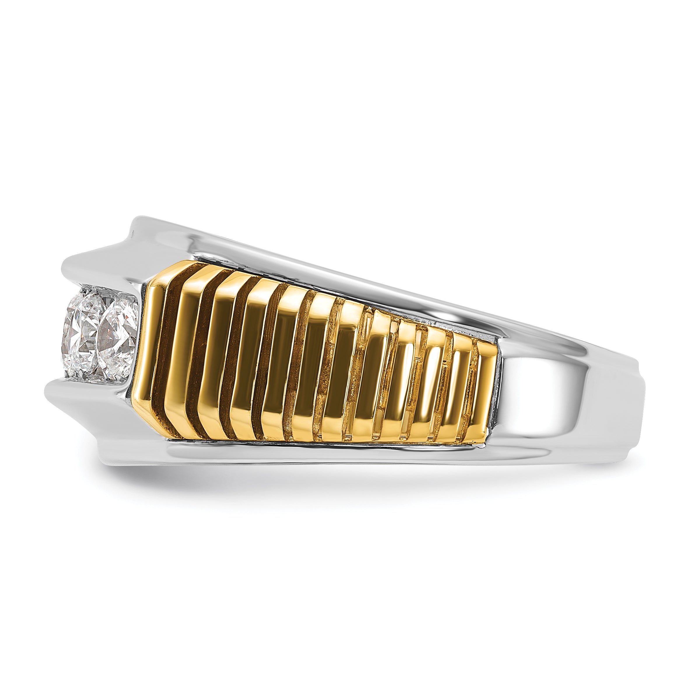 14k Two-tone Men's Polished and Textured 5-Stone Ring Mounting, Mounting Only - Sophia Jewelers