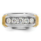 14k Two-tone Men's Polished and Textured 5-Stone Ring Mounting, Mounting Only - Sophia Jewelers