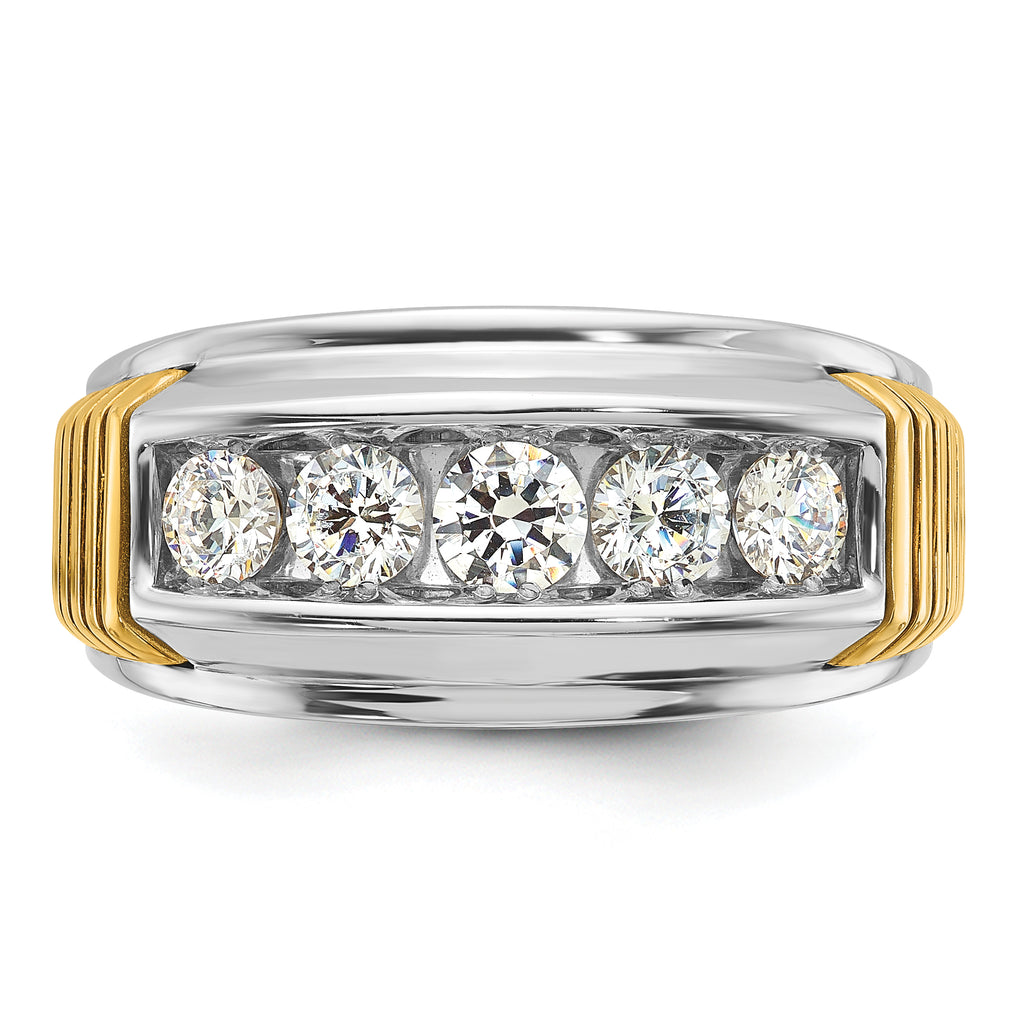 14k Two-tone Men's Polished and Textured 5-Stone 1 Carat AA Quality Diamond Ring - Sophia Jewelers