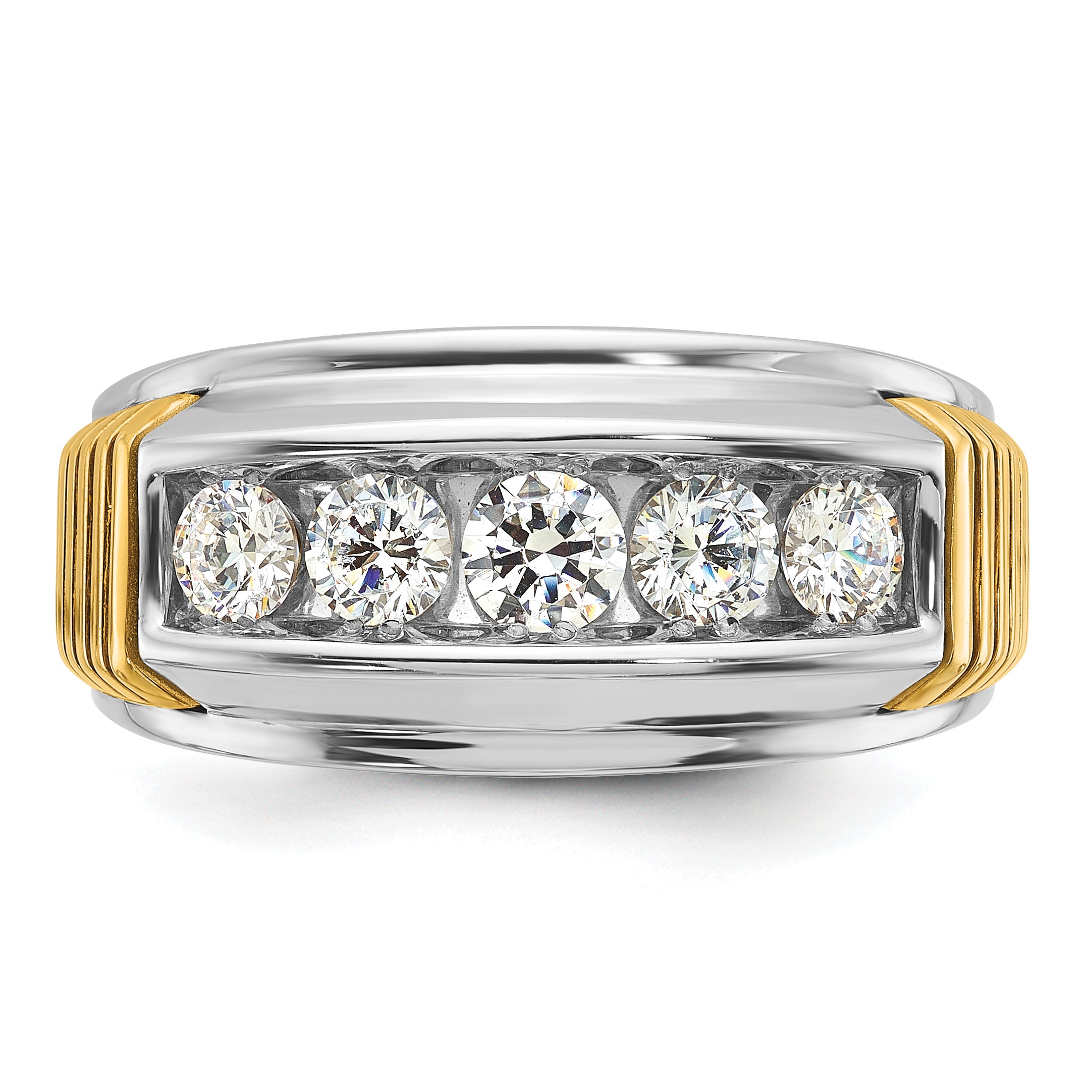 14k Two-tone Men's Polished and Textured 5-Stone 1 Carat AA Quality Diamond Ring - Sophia Jewelers
