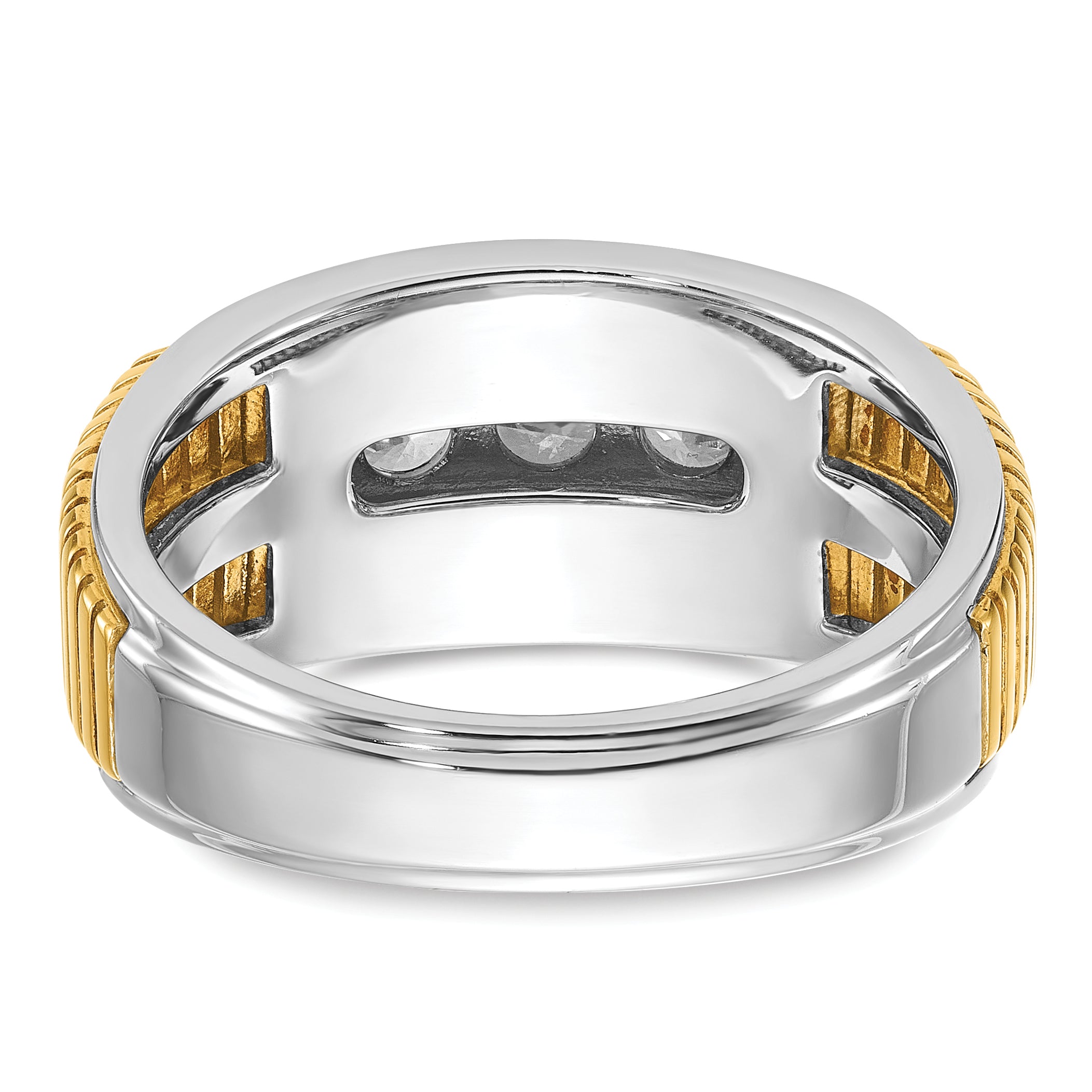 14k Two-tone Men's Polished and Textured 5-Stone Ring Mounting, Mounting Only - Sophia Jewelers