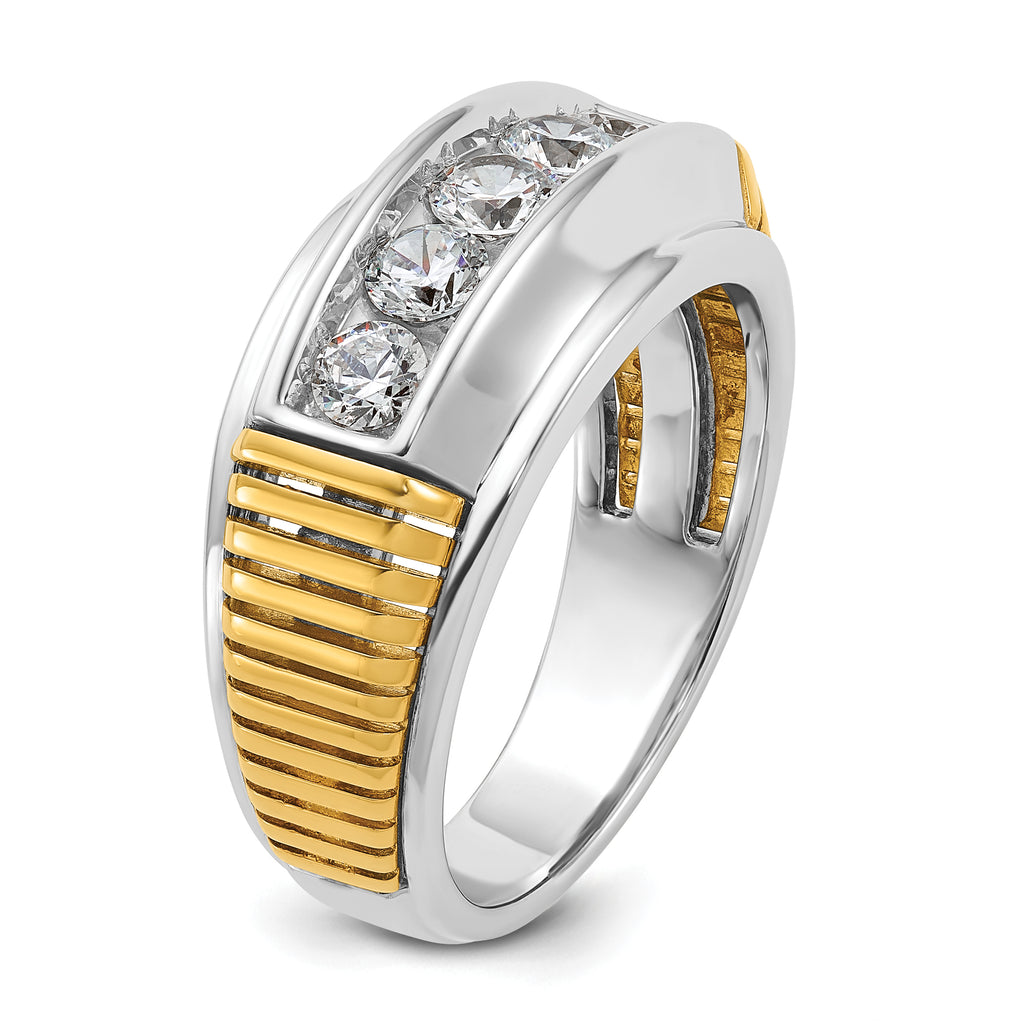 14k Two-tone Men's Polished and Textured 5-Stone Ring Mounting, Mounting Only - Sophia Jewelers