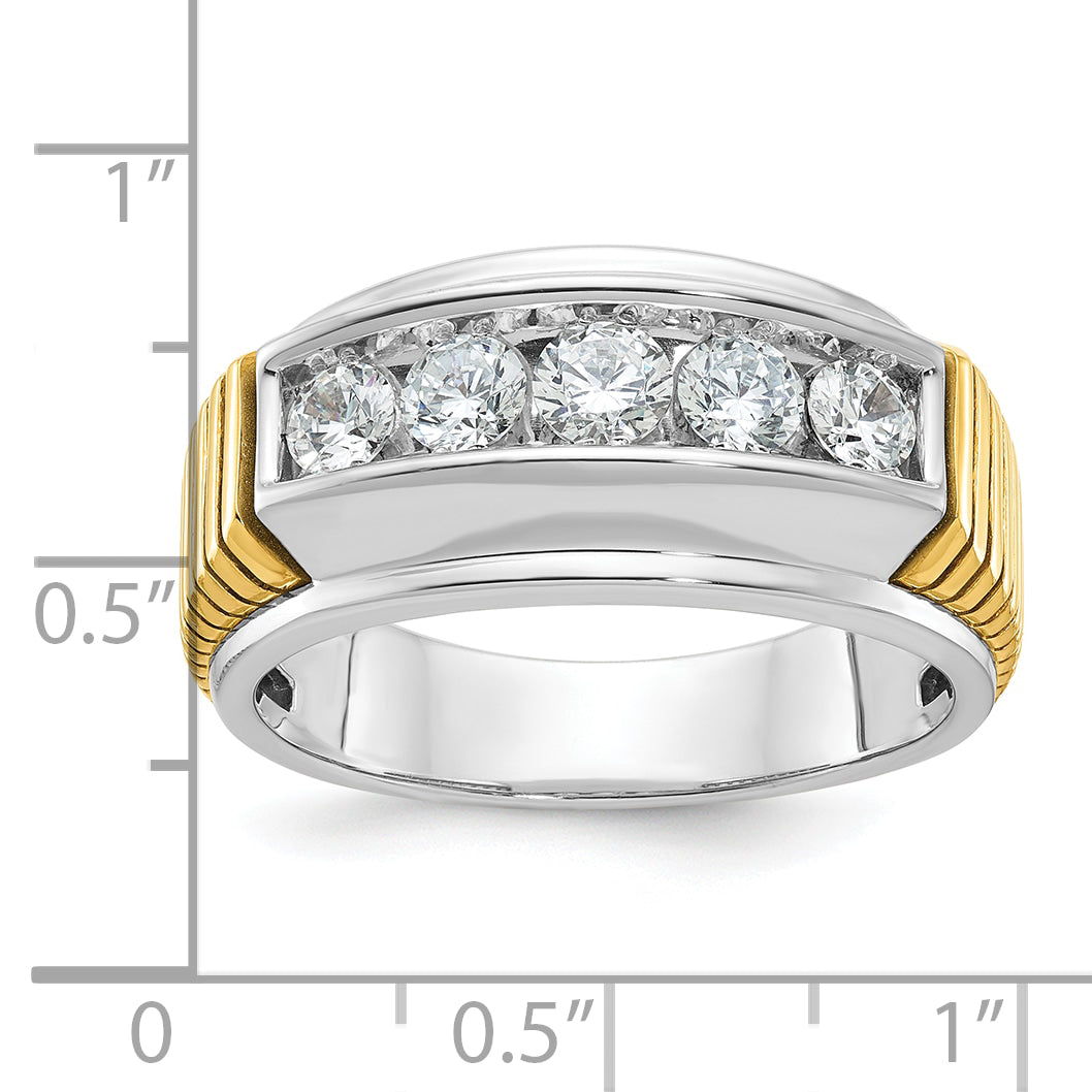 14k Two-tone Men's Polished and Textured 5-Stone Ring Mounting, Mounting Only Secondary image