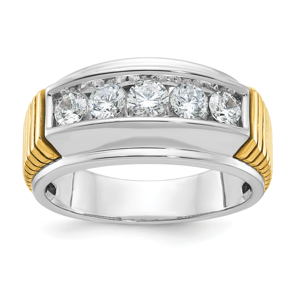 14k Two-tone Men's Polished and Textured 5-Stone Ring Mounting, Mounting Only - Sophia Jewelers