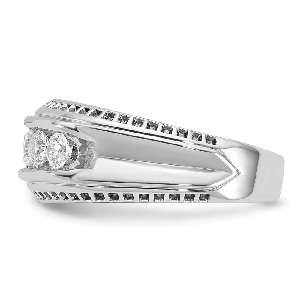 14k White Gold Men's Polished and Textured 5-Stone Ring Mounting, Mounting Only - Sophia Jewelers