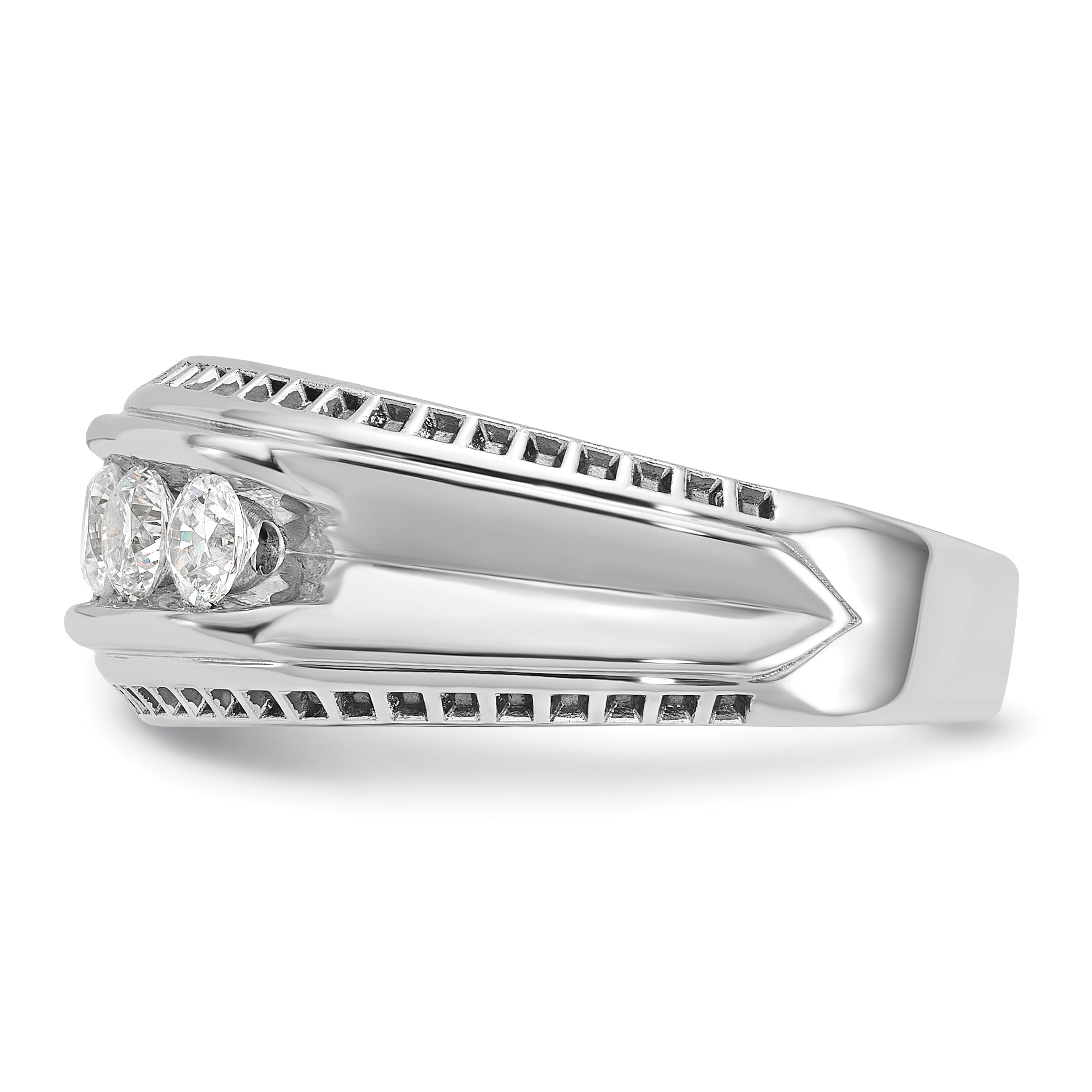 14k White Gold with Black Rhodium Men's Polished and Textured 5-Stone 1 Carat AA Quality Diamond Rin - Sophia Jewelers