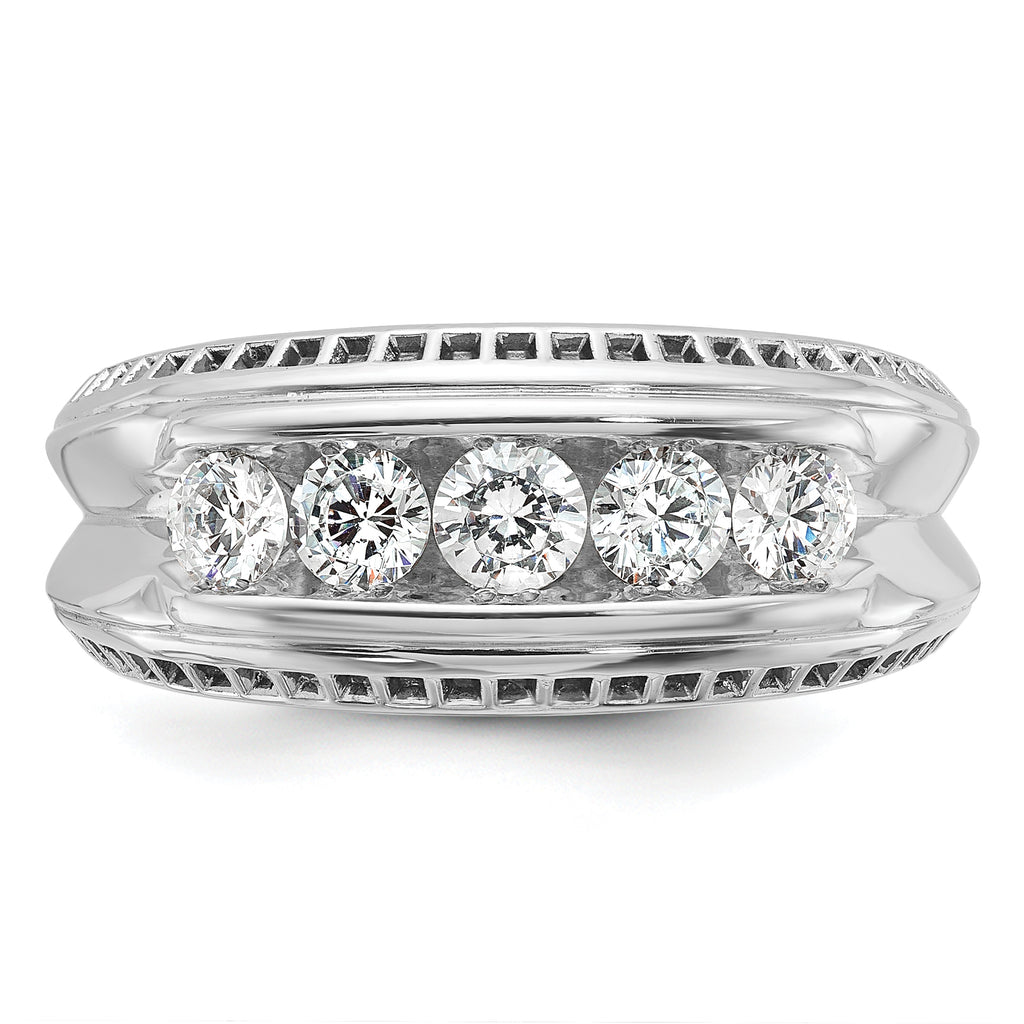 14k White Gold with Black Rhodium Men's Polished and Textured 5-Stone 1 Carat AA Quality Diamond Rin - Sophia Jewelers