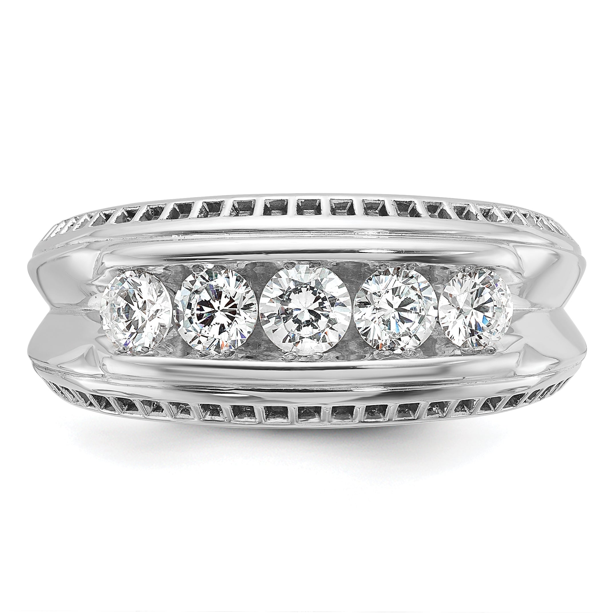14k White Gold with Black Rhodium Men's Polished and Textured 5-Stone 1 Carat AA Quality Diamond Rin - Sophia Jewelers