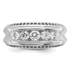 14k White Gold Men's Polished and Textured 5-Stone Ring Mounting, Mounting Only - Sophia Jewelers