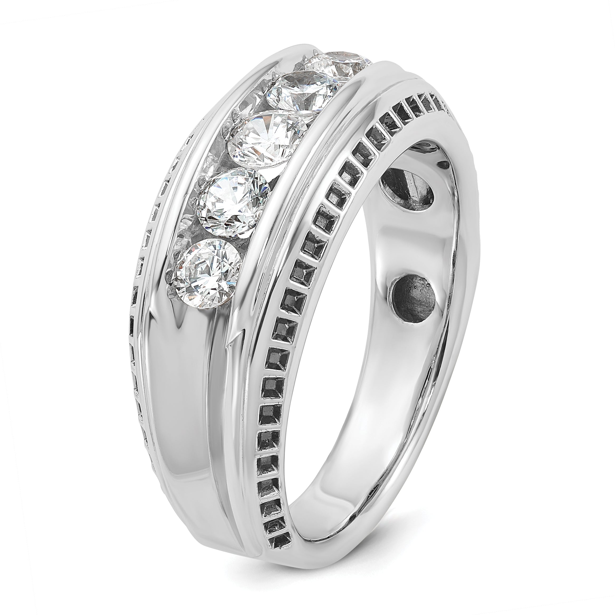 14k White Gold Men's Polished and Textured 5-Stone Ring Mounting, Mounting Only - Sophia Jewelers