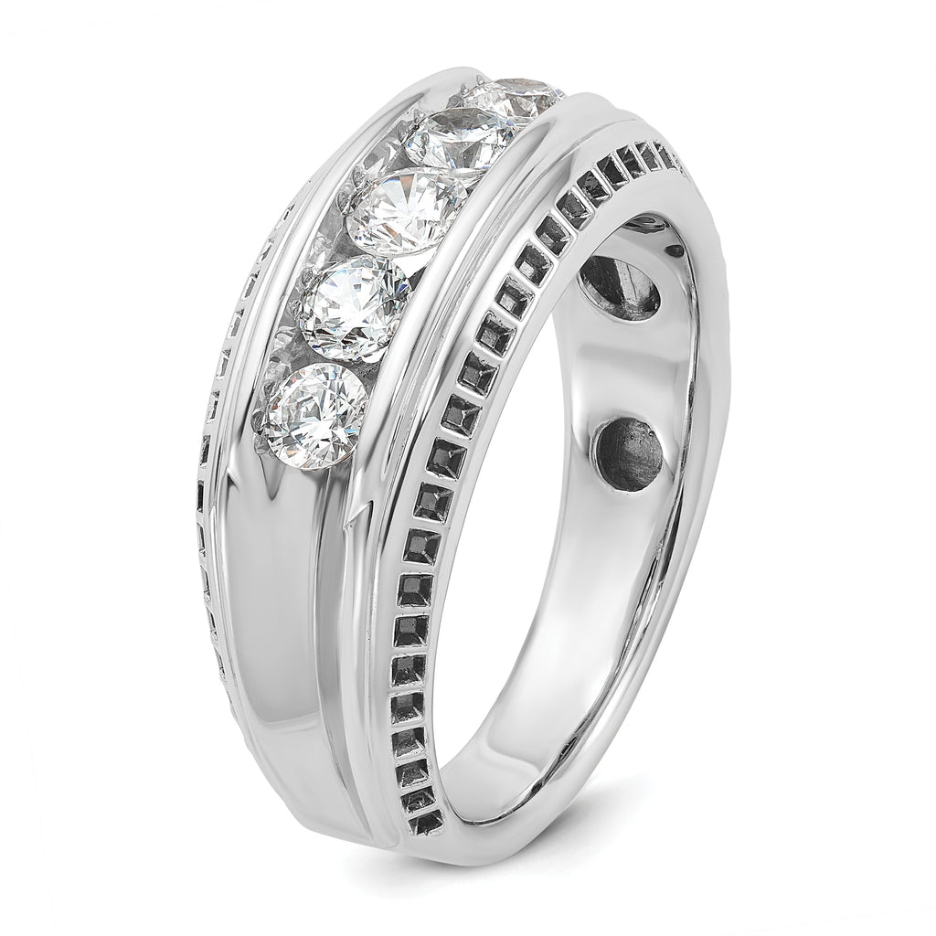 14k White Gold with Black Rhodium Men's Polished and Textured 5-Stone 1 Carat AA Quality Diamond Rin - Sophia Jewelers