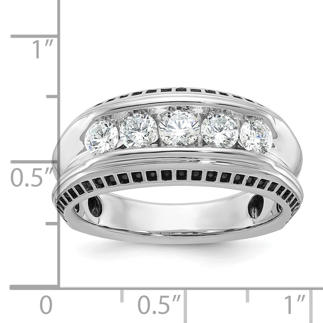 14k White Gold with Black Rhodium Men's Polished and Textured 5-Stone 1 Carat AA Quality Diamond Rin Secondary image