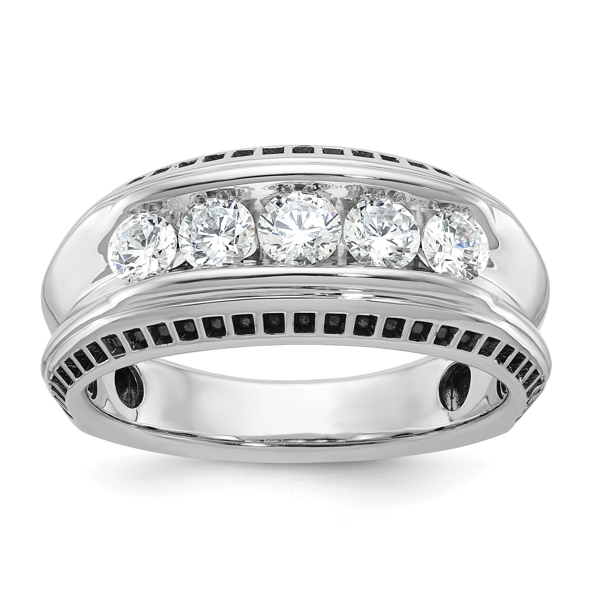 14k White Gold Men's Polished and Textured 5-Stone Ring Mounting, Mounting Only - Sophia Jewelers