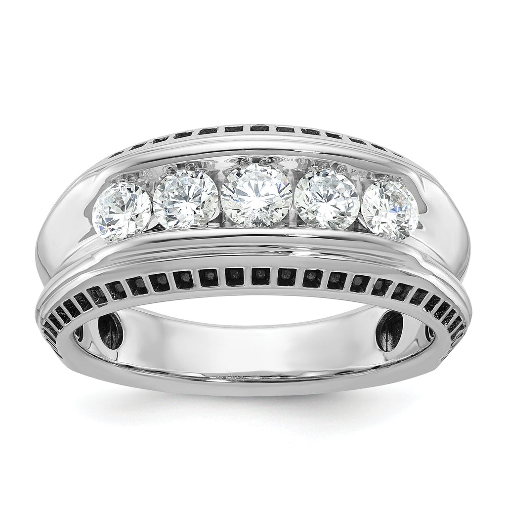 14k White Gold with Black Rhodium Men's Polished and Textured 5-Stone 1 Carat AA Quality Diamond Rin - Sophia Jewelers