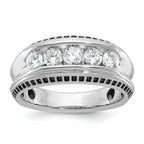 14k White Gold with Black Rhodium Men's Polished and Textured 5-Stone 1 Carat AA Quality Diamond Rin - Sophia Jewelers