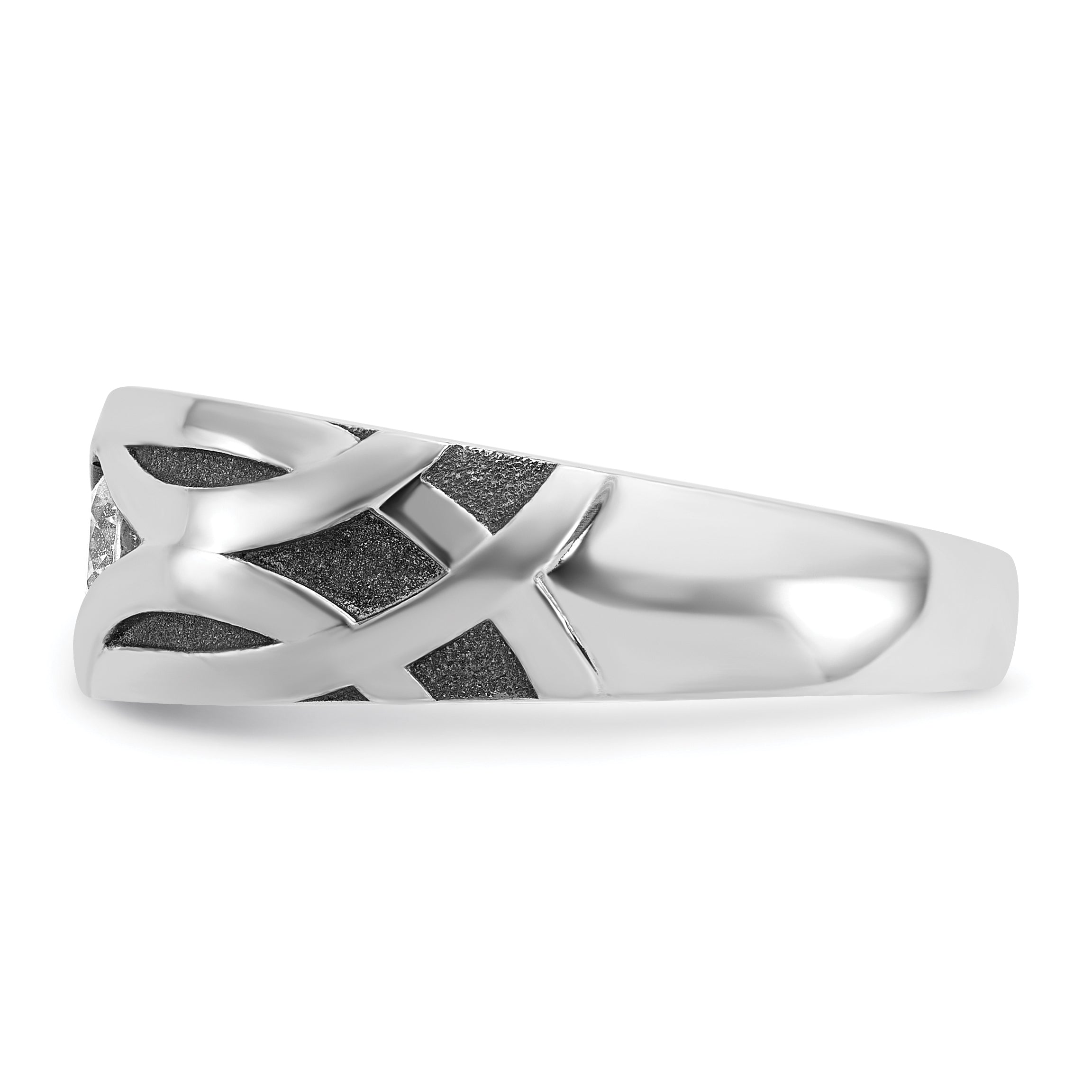 14k White Gold Men's Polished Satin and Grooved Ring Mounting, Mounting Only - Sophia Jewelers