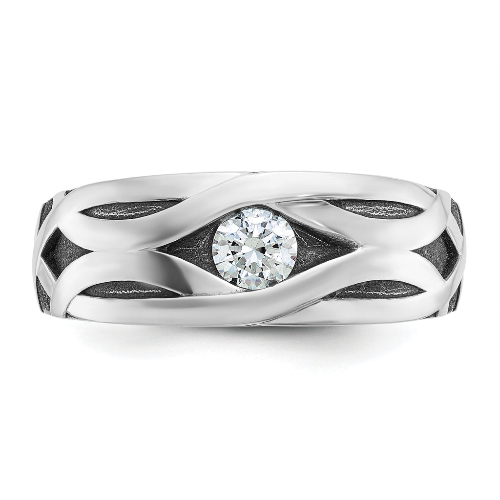14k White Gold with Black Rhodium Men's Polished Satin and Grooved 3/8 Carat AA Quality Diamond Ring - Sophia Jewelers