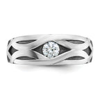 14k White Gold with Black Rhodium Men's Polished Satin and Grooved 3/8 Carat AA Quality Diamond Ring - Sophia Jewelers