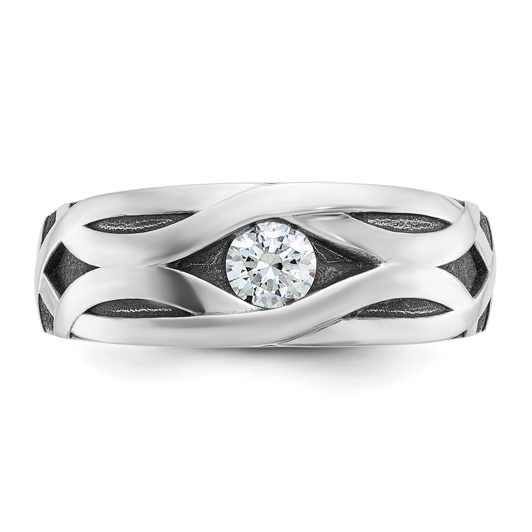 14k White Gold with Black Rhodium Men's Polished Satin and Grooved 3/8 Carat AA Quality Diamond Ring - Sophia Jewelers