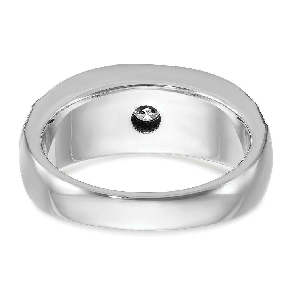 14k White Gold with Black Rhodium Men's Polished Satin and Grooved 3/8 Carat AA Quality Diamond Ring - Sophia Jewelers