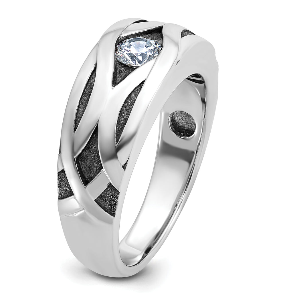 14k White Gold Men's Polished Satin and Grooved Ring Mounting, Mounting Only - Sophia Jewelers