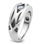 14k White Gold Men's Polished Satin and Grooved Ring Mounting, Mounting Only - Sophia Jewelers
