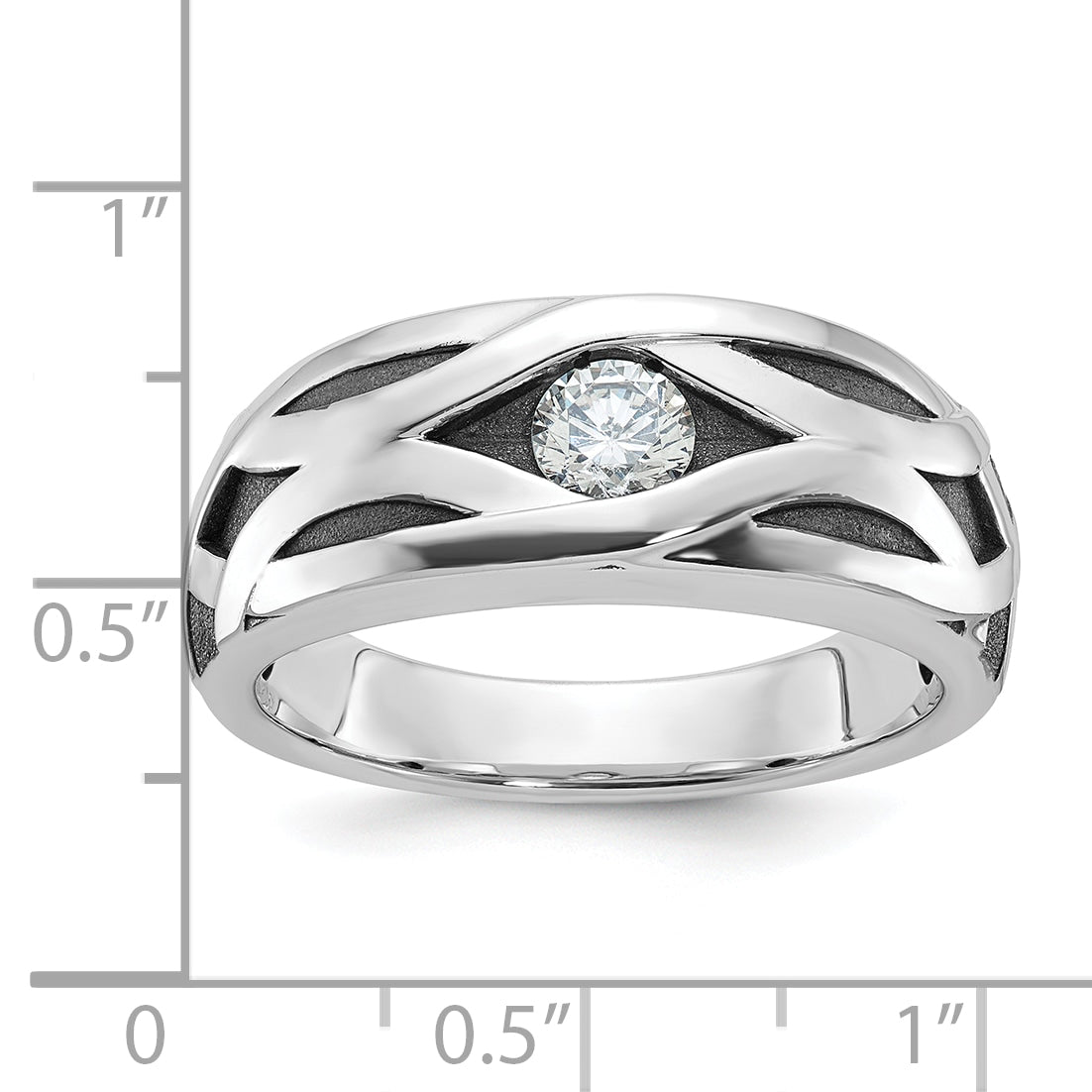 14k White Gold Men's Polished Satin and Grooved Ring Mounting, Mounting Only Secondary image