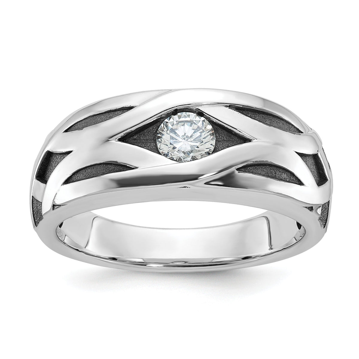 Men's Black Diamond Grooved Ring in 14K White Gold (3/8 ct. tw.), Size 10 - Sophia Jewelers Main image