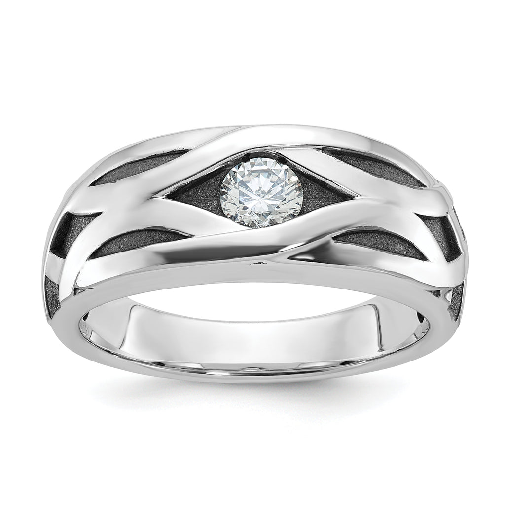 14k White Gold with Black Rhodium Men's Polished Satin and Grooved 3/8 Carat AA Quality Diamond Ring - Sophia Jewelers