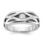 14k White Gold with Black Rhodium Men's Polished Satin and Grooved 3/8 Carat AA Quality Diamond Ring - Sophia Jewelers