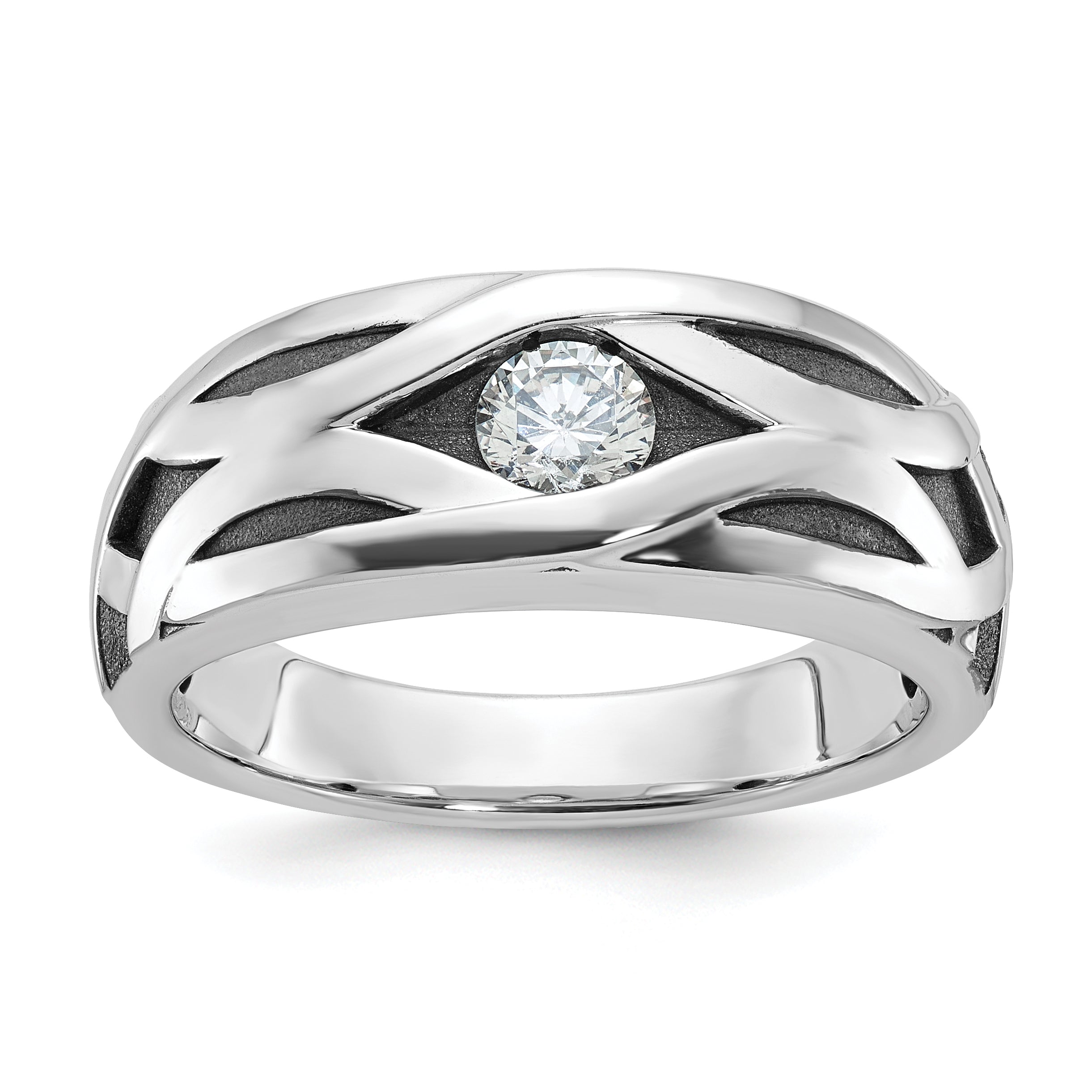 14k White Gold with Black Rhodium Men's Polished Satin and Grooved 3/8 Carat AA Quality Diamond Ring - Sophia Jewelers