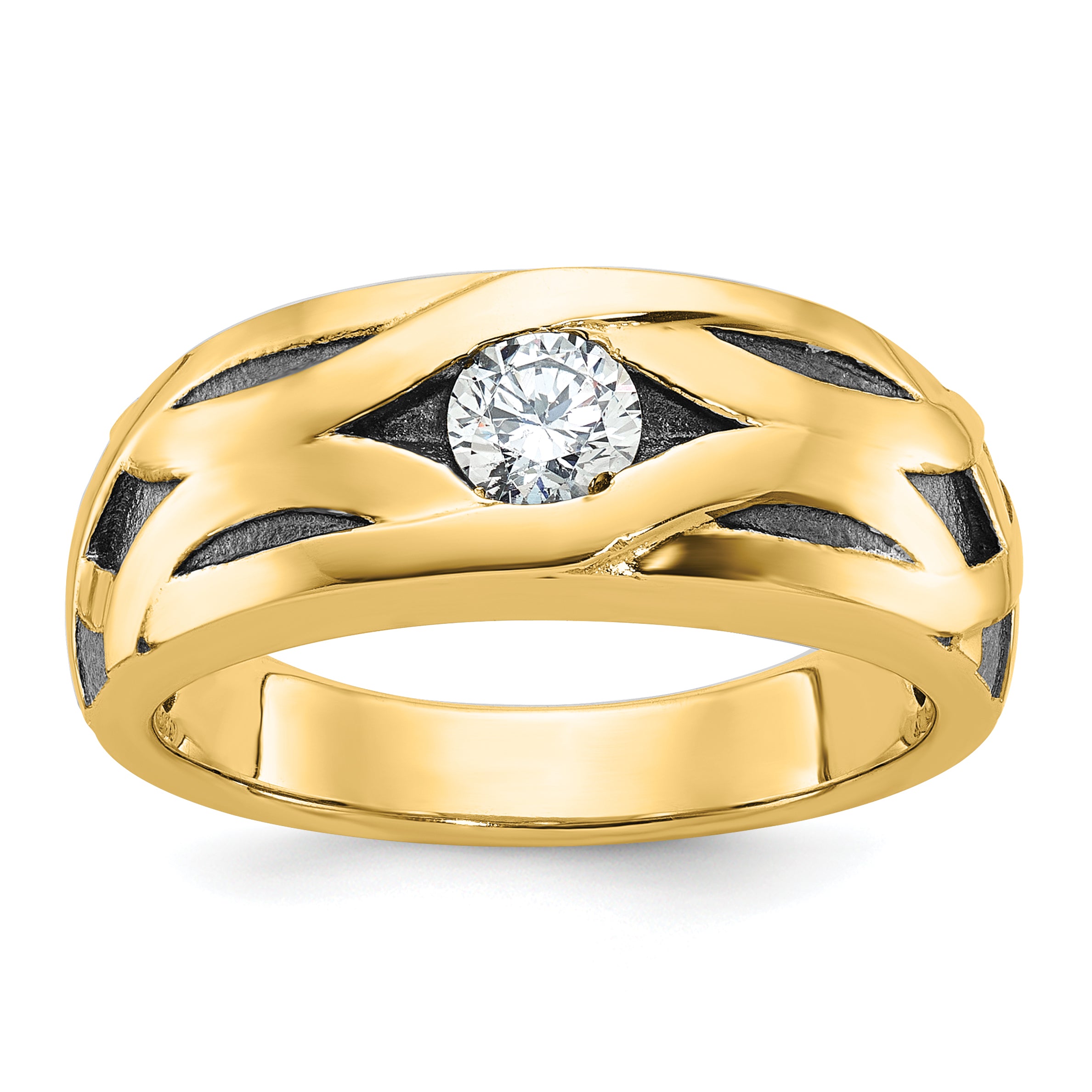 14k Polished Satin and Grooved Mens Ring Mounting, Mounting Only - Sophia Jewelers Main image
