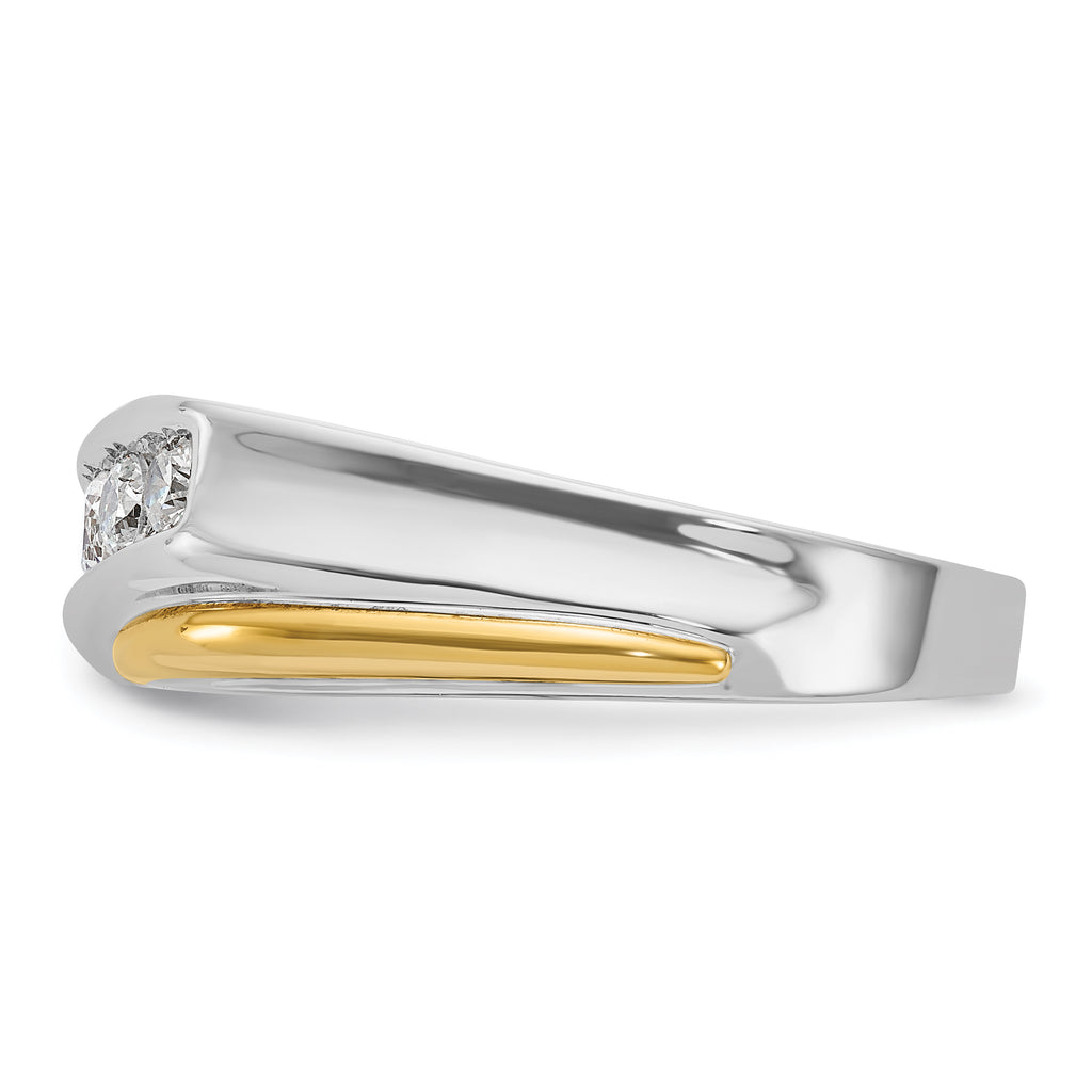 14k Two-tone Men's Polished and Grooved 5-Stone Ring Mounting, Mounting Only - Sophia Jewelers
