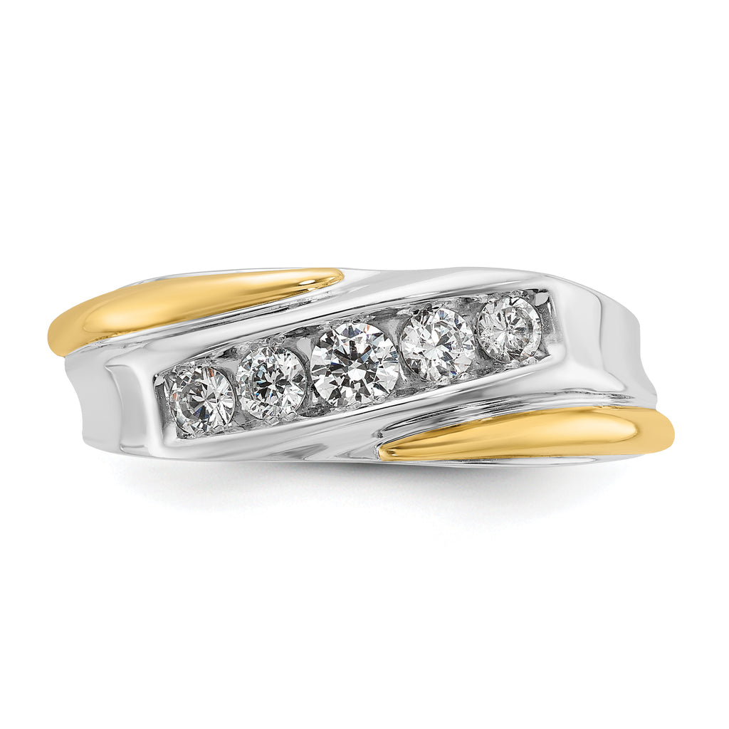 14k Two-tone Men's Polished and Grooved 5-Stone Ring Mounting, Mounting Only - Sophia Jewelers
