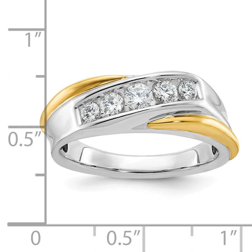 14k Two-tone Men's Polished and Grooved 5-Stone 1/2 Carat AA Quality Diamond Ring - Sophia Jewelers