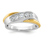 14k Two-tone Men's Polished and Grooved 5-Stone Ring Mounting, Mounting Only - Sophia Jewelers