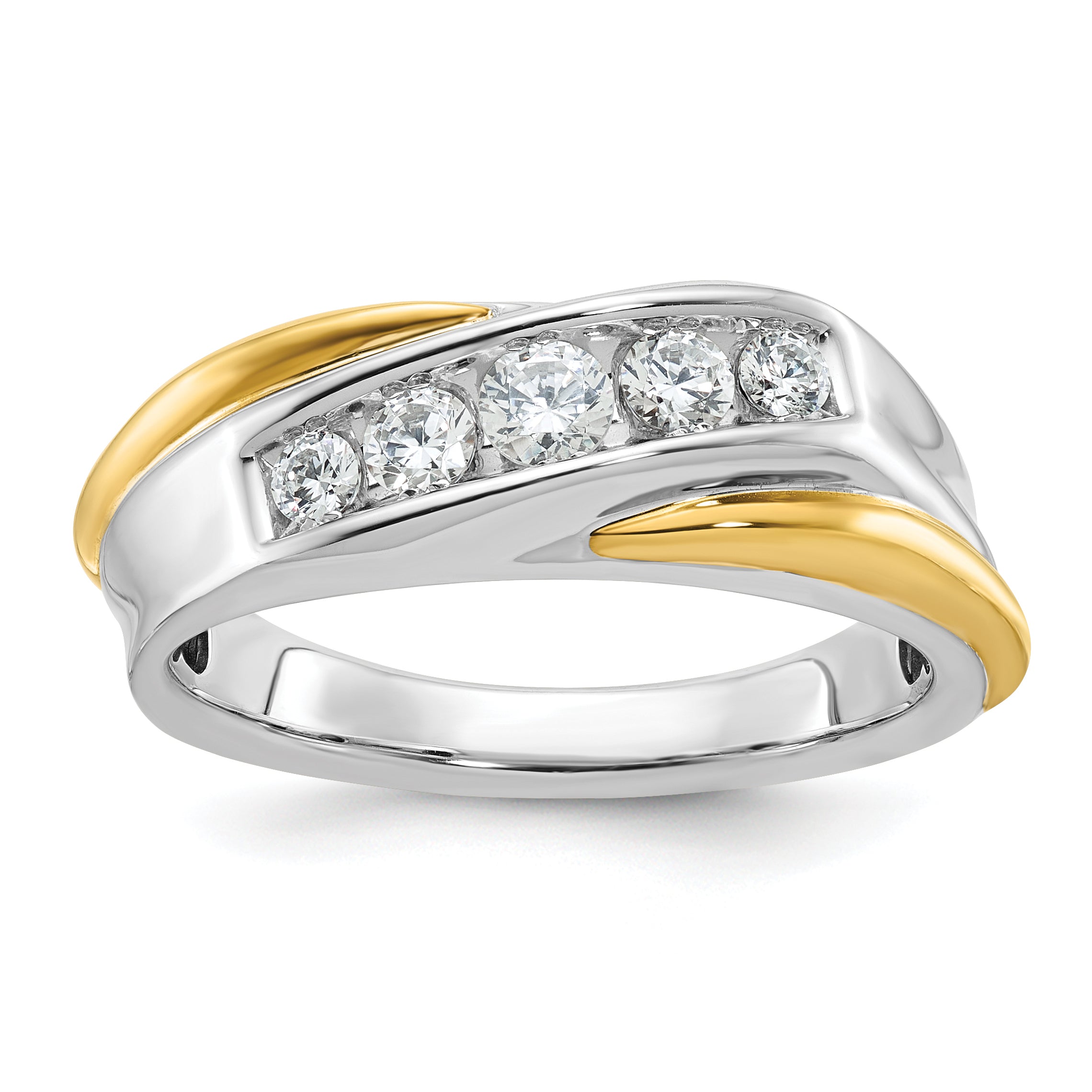 14k Two-tone Men's Polished and Grooved 5-Stone Ring Mounting, Mounting Only - Sophia Jewelers