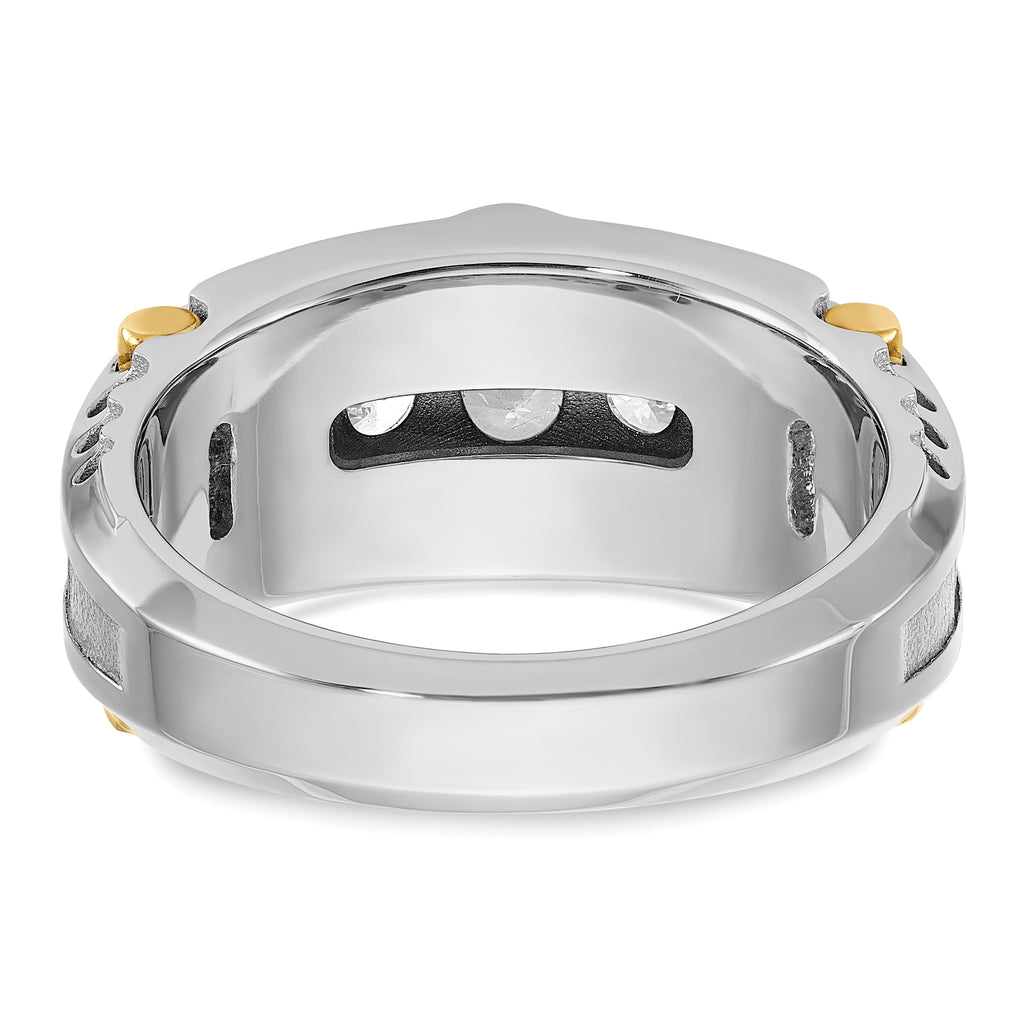 14k Two-tone Men's Polished and Textured 5-Stone Ring Mounting, Mounting Only - Sophia Jewelers