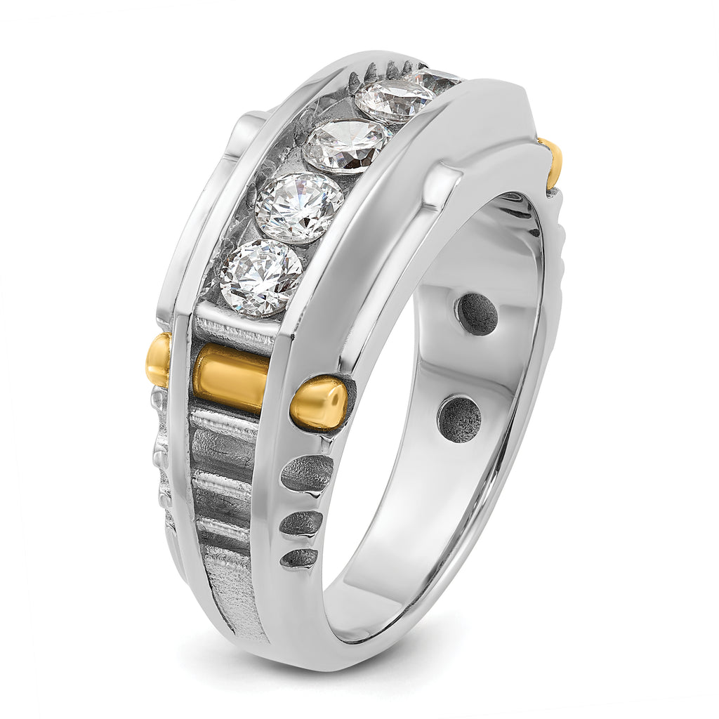 14k Two-tone Men's Polished and Textured 5-Stone 1 Carat AA Quality Diamond Ring - Sophia Jewelers