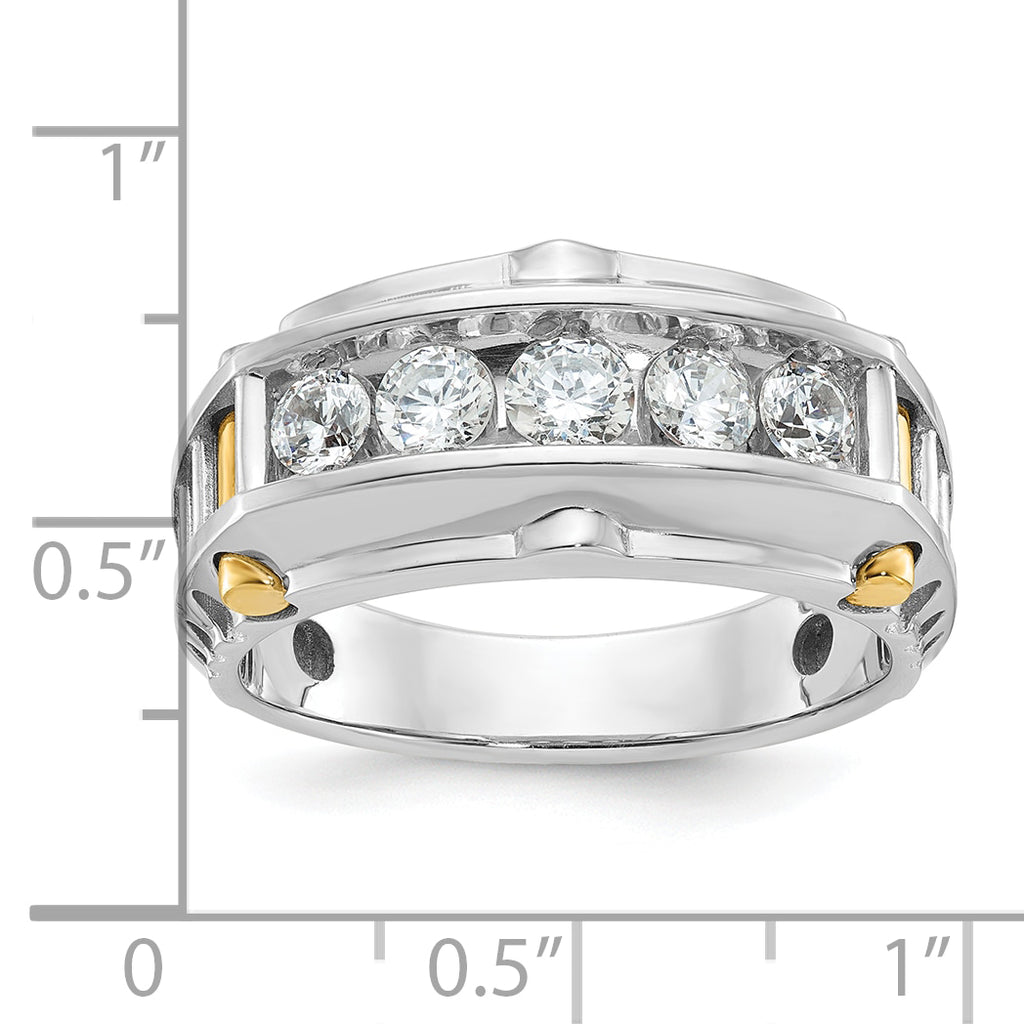 14k Two-tone Men's Polished and Textured 5-Stone Ring Mounting, Mounting Only - Sophia Jewelers