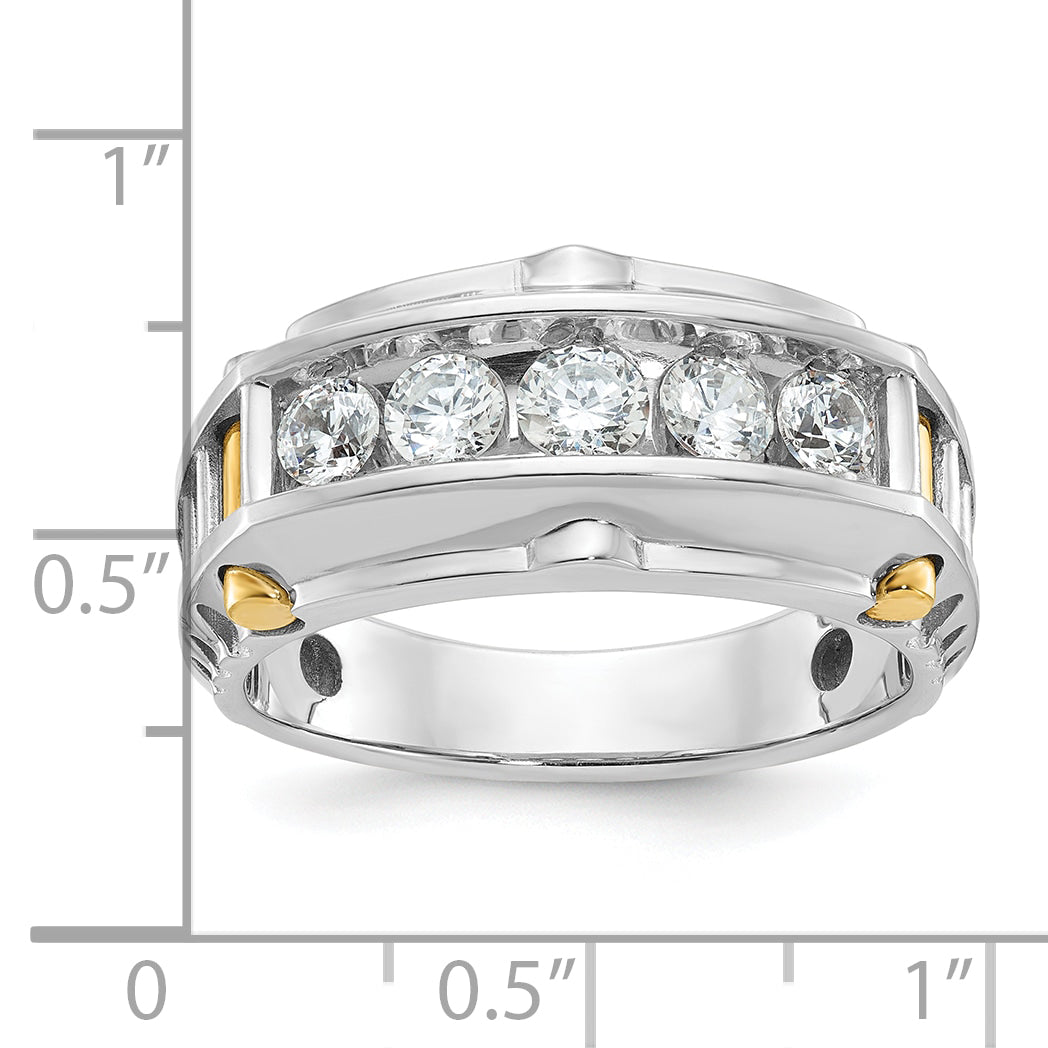 14k Two-tone Men's Polished and Textured 5-Stone Ring Mounting, Mounting Only - Sophia Jewelers