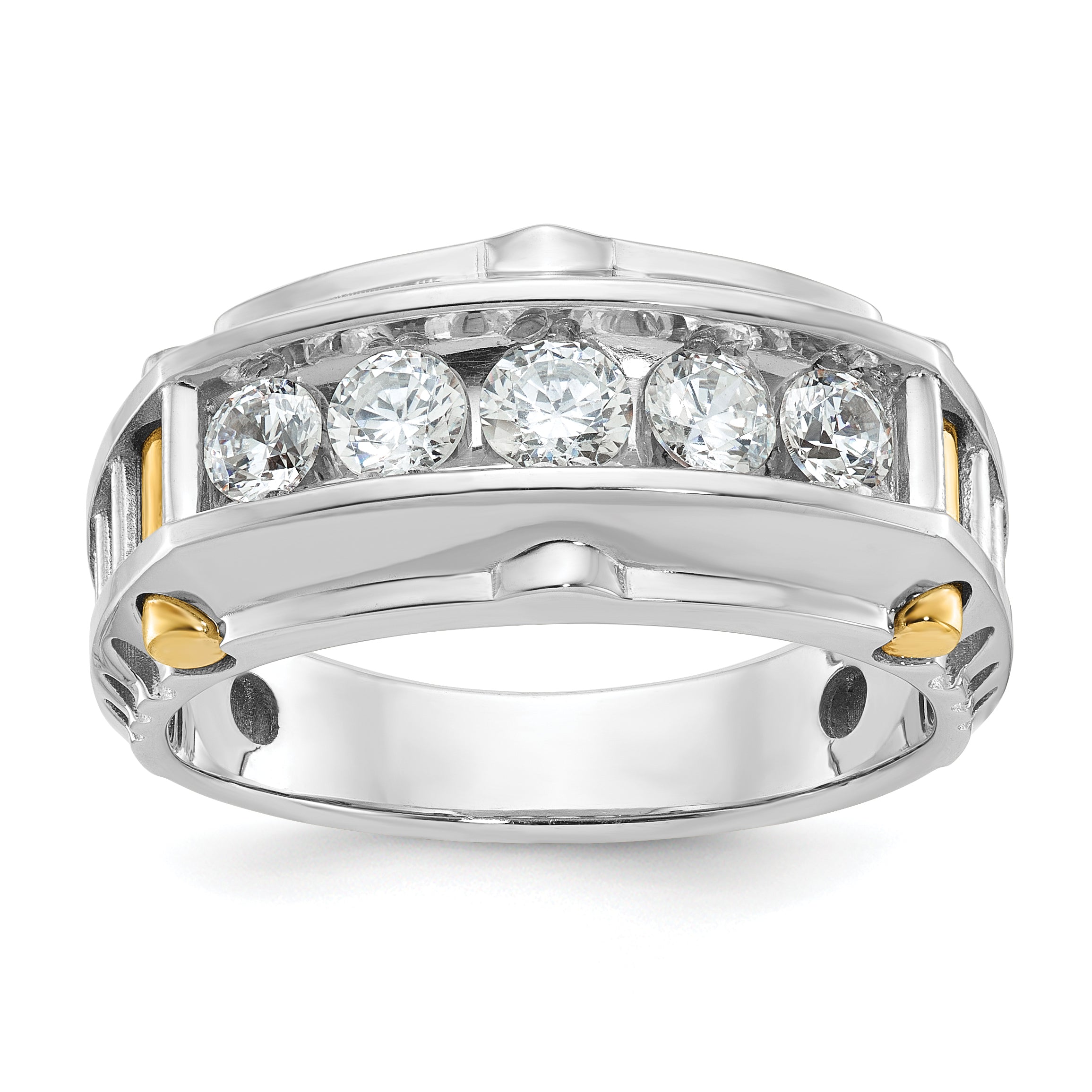14k Two-tone Men's Polished and Textured 5-Stone 1 Carat AA Quality Diamond Ring - Sophia Jewelers Main image