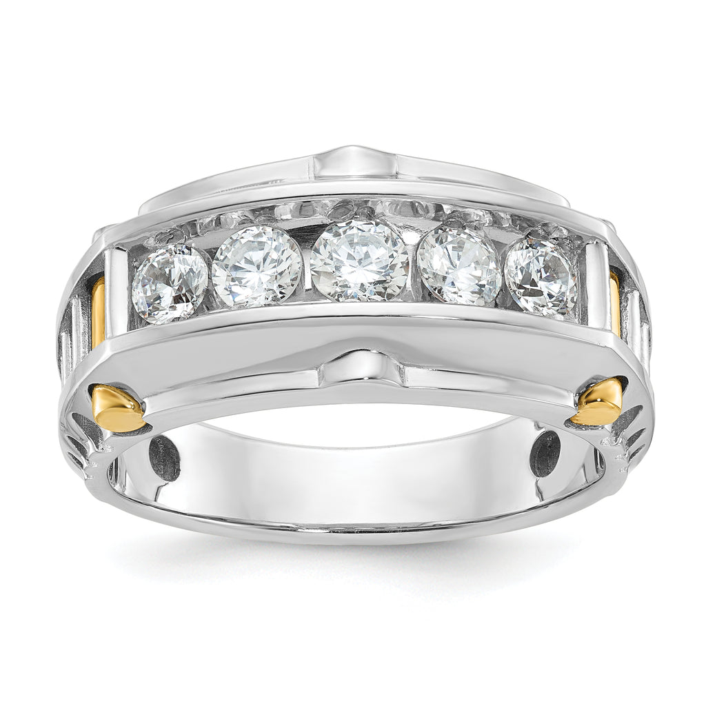 14k Two-tone Men's Polished and Textured 5-Stone 1 Carat AA Quality Diamond Ring - Sophia Jewelers