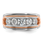 14k White and Rose Gold Mens Polished Channel-set 5-Stone Ring Mounting, Mounting Only - Sophia Jewelers