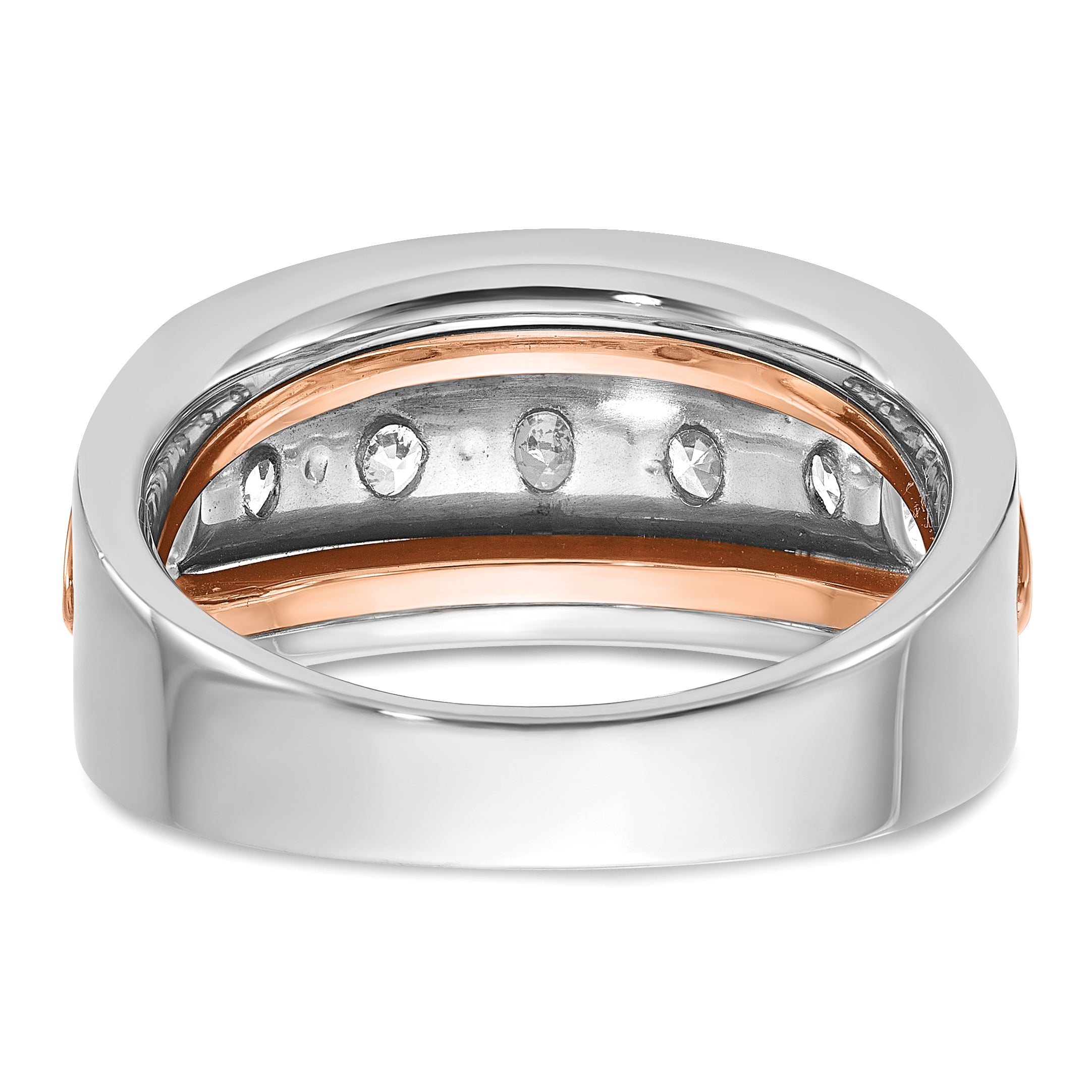 14k White and Rose Gold Mens Polished Channel-set 5-Stone 1.5 Carat AA Diamond Ring - Sophia Jewelers