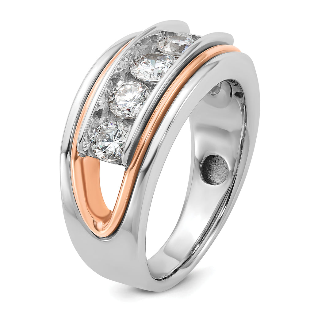 14k White and Rose Gold Mens Polished Channel-set 5-Stone 1.5 Carat AA Diamond Ring - Sophia Jewelers