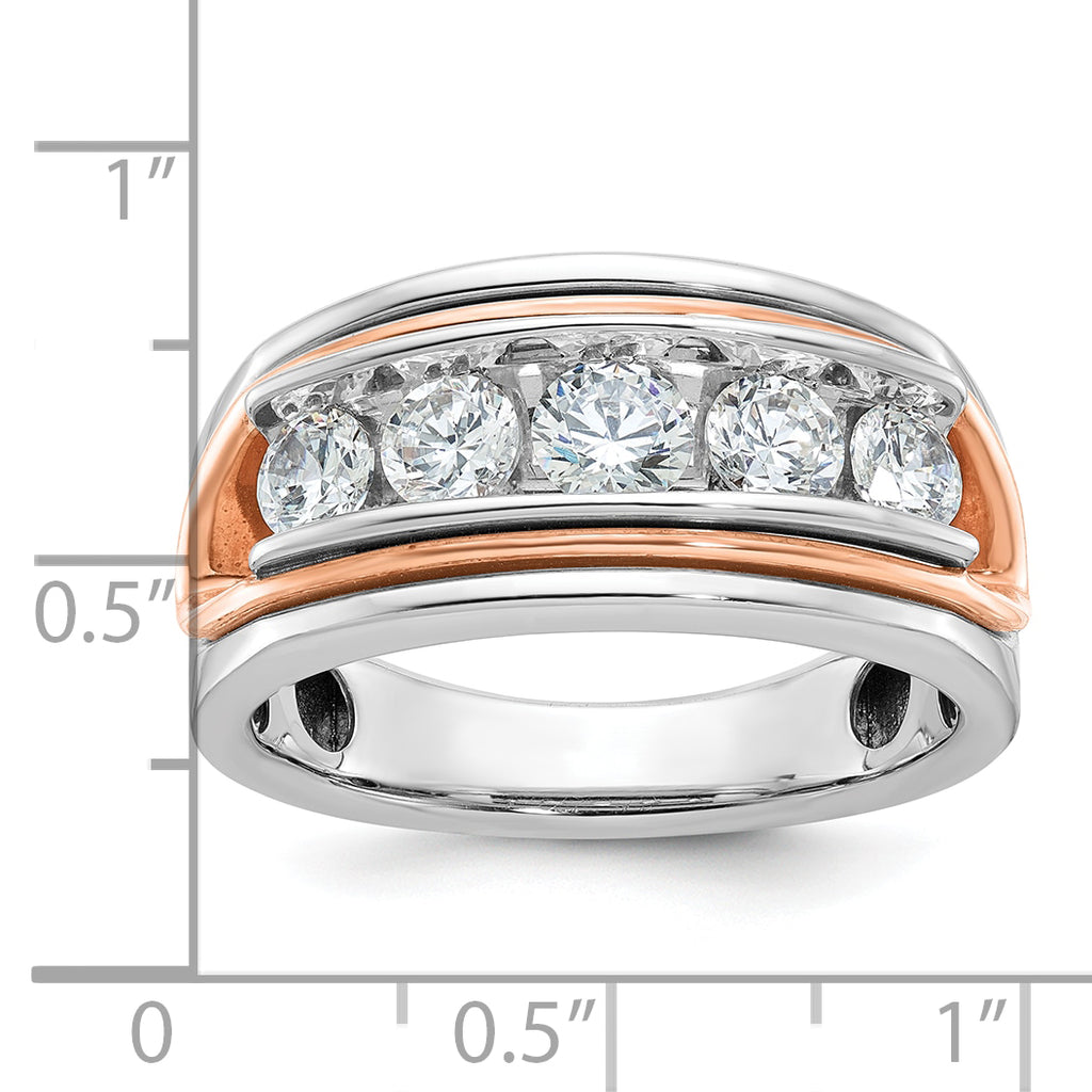 14k White and Rose Gold Mens Polished Channel-set 5-Stone Ring Mounting, Mounting Only - Sophia Jewelers